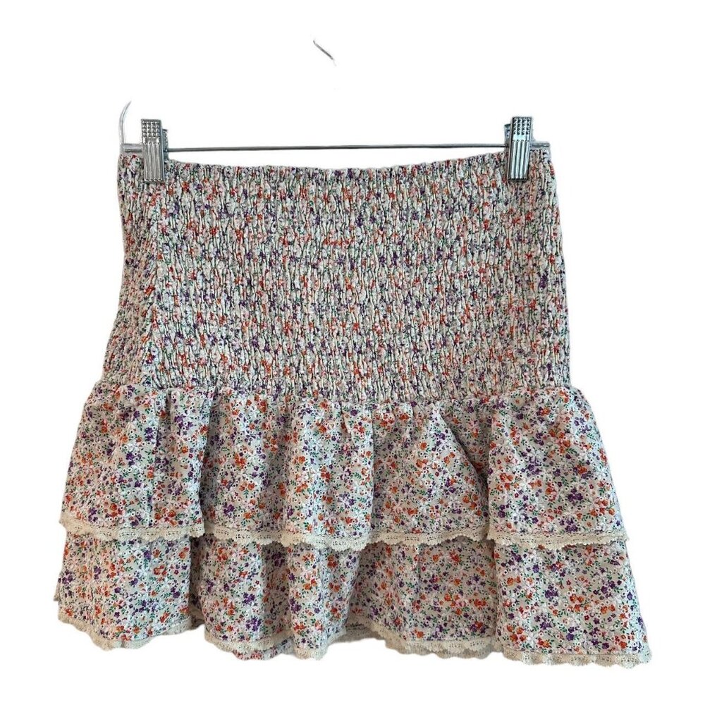 Free the Roses Floral Eyelet Print Ruffle Skirt Size Small S